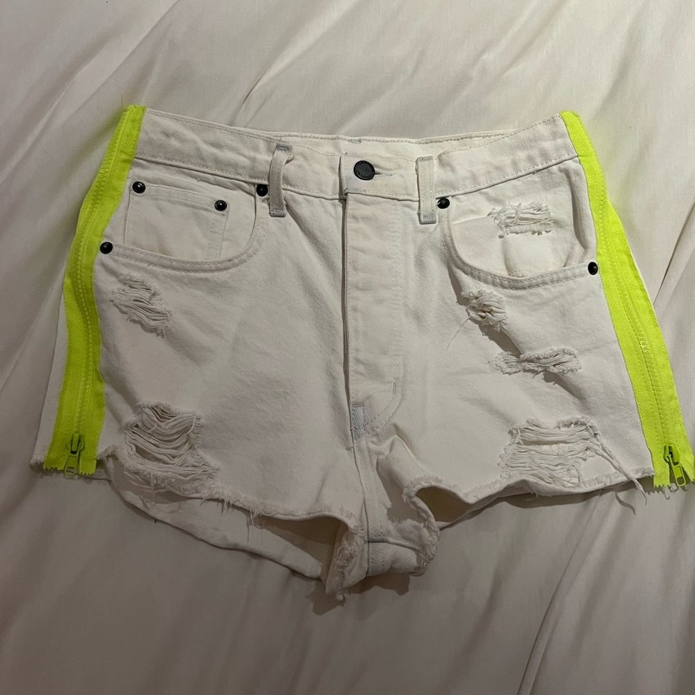 LF Carmar White Denim Shorts Yellow Zipper